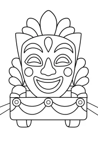 Máscara sonriente en carroza de carnaval dibujo para colorear PDF gratis