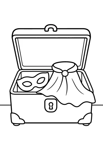 Coloriage d'une valise ouverte avec un masque et une cape