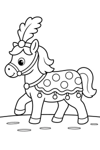 Carnavalspony met veer en gestippeld kleed kleurplaat gratis PDF