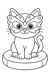 Gatto con maschera di carnevale sul cuscino disegno da colorare PDF gratis
