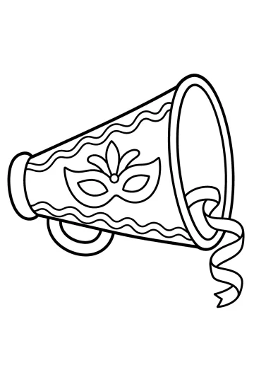 Dibujo para colorear de un megáfono de Carnaval con máscara y serpentina rizada