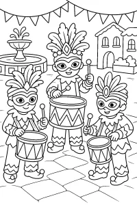 Tamburini mascherati in piazza disegno da colorare PDF gratis
