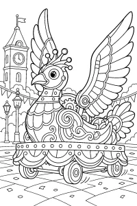 Carro de Carnaval com pássaro mecânico desenho para colorir PDF grátis