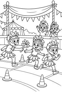 Karnevals-Staffellauf mit Maske malvorlage kostenlos PDF