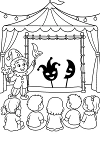 Karnevals-Schattentheater mit Clown malvorlage kostenlos PDF