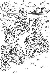 Carnival Bicycle Parade coloring page free PDF
