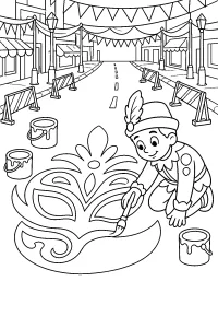 Decoratore di Carnevale dipinge la strada disegno da colorare PDF gratis