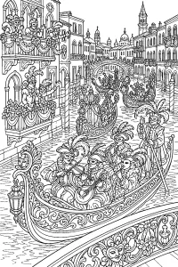 Gondole di Carnevale sul canale disegno da colorare PDF gratis