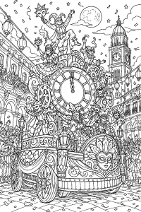 Carro di Carnevale con grande orologio disegno da colorare PDF gratis