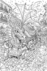 Drago di Carnevale sotto la pioggia disegno da colorare PDF gratis