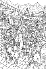 Processione Carnelave nel villaggio di montagna disegno da colorare PDF gratis
