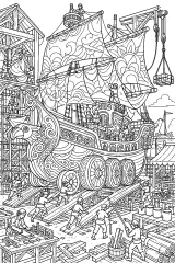 Grande nave di Carnevale nel cantiere disegno da colorare PDF gratis