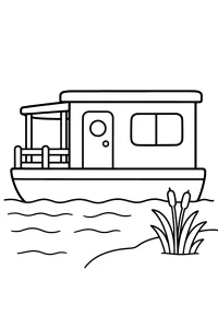 Hausboot auf dem Fluss malvorlage kostenlos PDF
