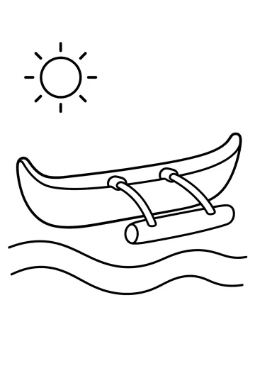 Auslegerkanu mit seitlichem Schwimmer, Sonne und Meereswellen