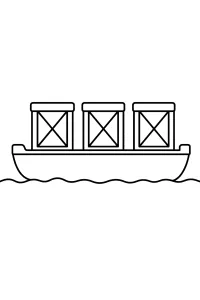 Cargo barge with three crates coloring page free PDF