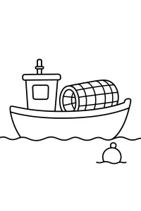 Barco de pesca com covo e boia desenho para colorir PDF grátis