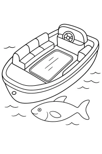 Boat with Fish Below coloring page free PDF