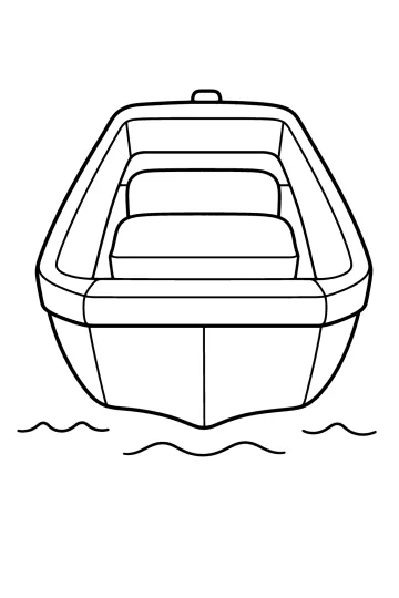 Disegno da colorare di una piccola barca vista di fronte con sedili e onde