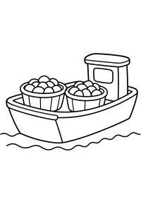 Boat with Baskets on the Water coloring page free PDF