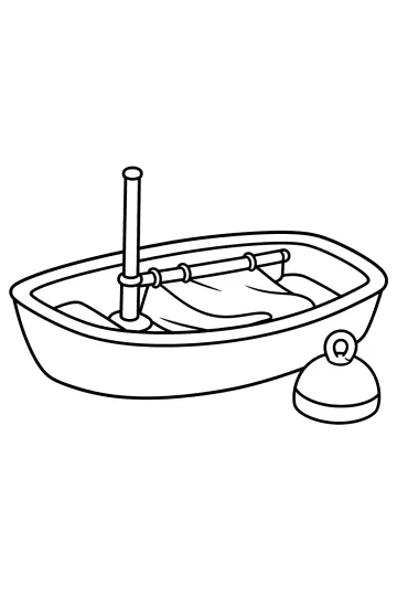 Disegno di una piccola barca a vela con vela piegata e boa accanto