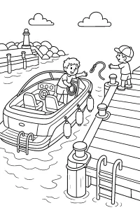 Motoscafo al molo disegno da colorare PDF gratis