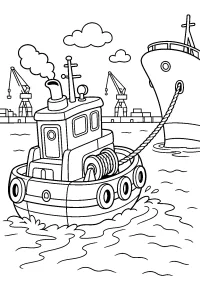Rimorchiatore con nave in porto disegno da colorare PDF gratis