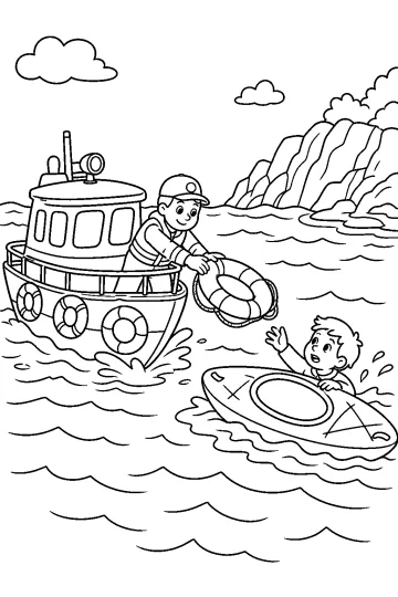 Reddingsboot die een reddingsboei geeft aan een persoon in een kajak op zee