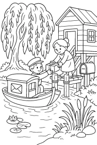 Barca con pacco al pontile disegno da colorare PDF gratis