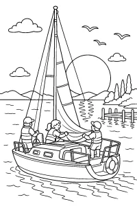 Barca a vela al tramonto disegno da colorare PDF gratis