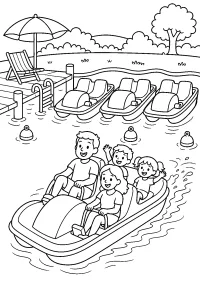 Famiglia sul pedalò al pontile disegno da colorare PDF gratis