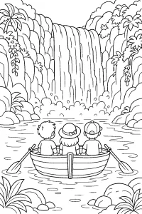 Barca davanti alla cascata da colorare disegno da colorare PDF gratis