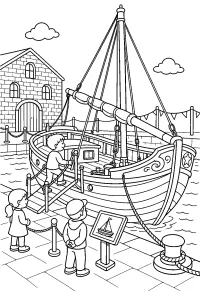 Barca storica al pontile da colorare disegno da colorare PDF gratis
