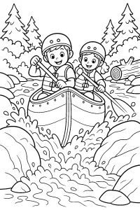 Canoa nella rapida del bosco disegno da colorare PDF gratis