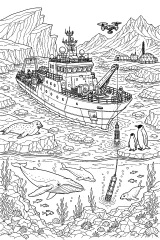Nave scientifica nella laguna glaciale disegno da colorare PDF gratis