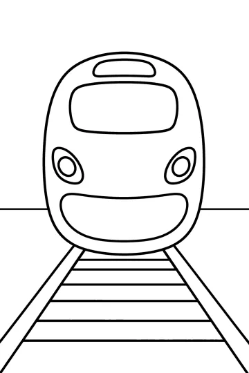 Disegno da colorare di un treno visto di fronte sui binari