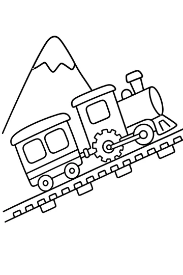 Lijntekening van een tandradtrein met een wagon op schuine rails voor een berg.