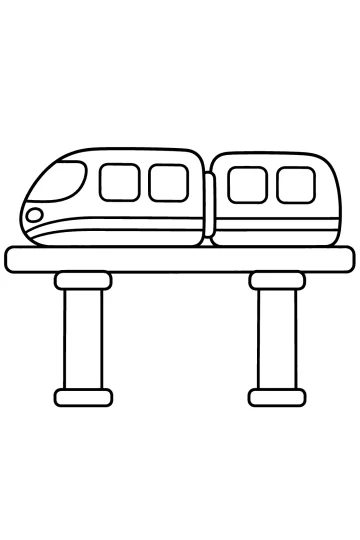 Disegno da colorare di una monorotaia su un binario sopraelevato con due colonne