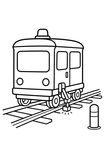 Treno ispettore dei binari con strumento di controllo e segnale ferroviario
