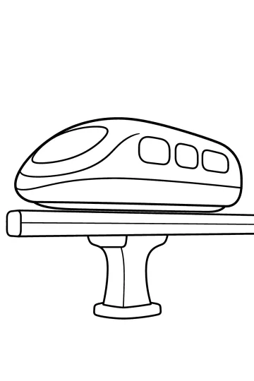 Disegno di un treno magnetico dalla forma liscia su una guida sopraelevata