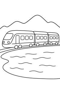 Treno passeggeri accanto al lago disegno da colorare PDF gratis