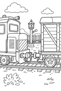 Treni merci collegati sui binari disegno da colorare PDF gratis