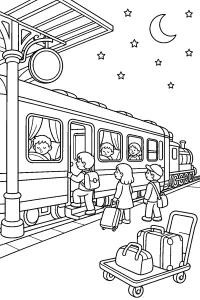 Treno notturno alla stazione disegno da colorare PDF gratis