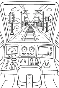 Vista dalla cabina del treno disegno da colorare PDF gratis