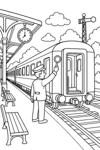 Tren en salida con revisor dibujo para colorear PDF gratis