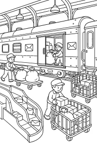 Treno postale in caricamento disegno da colorare PDF gratis