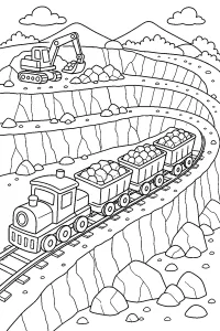 Treno minerario nella miniera a cielo aperto disegno da colorare PDF gratis