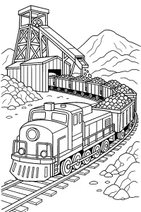 Treno del carbone alla miniera disegno da colorare PDF gratis