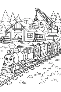 Treno di tronchi alla segheria disegno da colorare PDF gratis