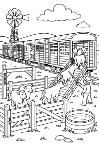 Treno del bestiame alla fattoria disegno da colorare PDF gratis