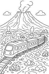 Treno ai piedi del vulcano disegno da colorare PDF gratis